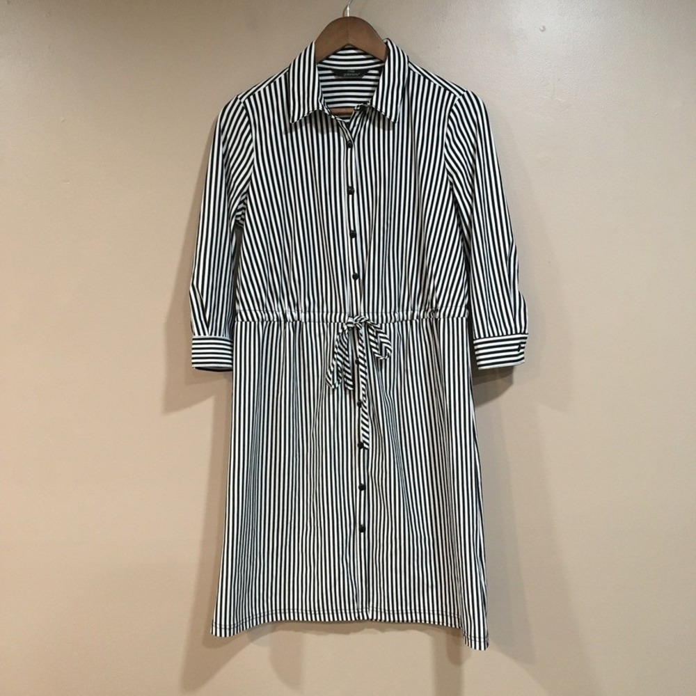 Mlle Gabrielle Striped Shirt Dress Womens S Black White Classic Preppy Retro 80s